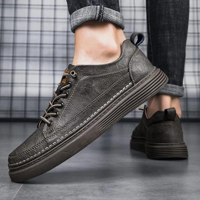 Fashion Genuine Leather Casual Shoes for Men Shoes Handmade Sneakers Man Comfortable Design Leather All-match Comfortable Skate Shoes