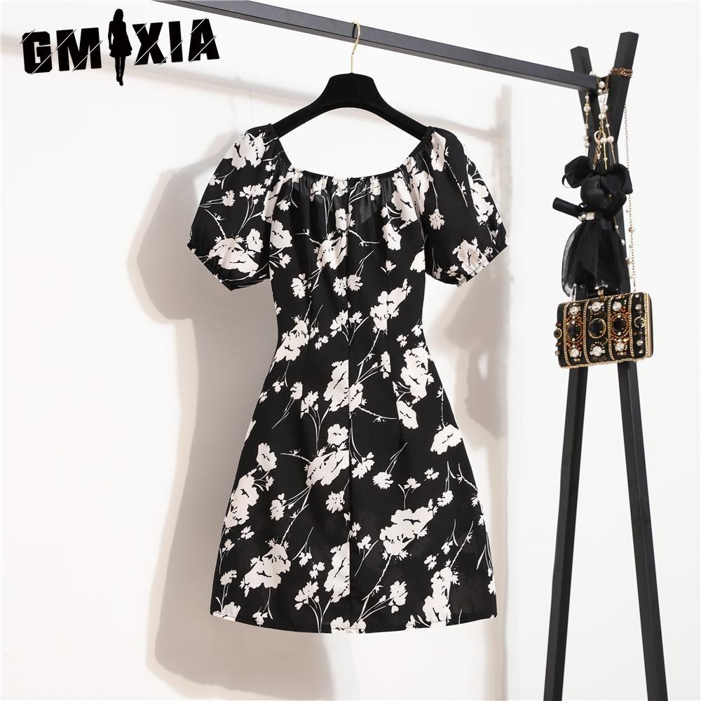 

Богемные женские мини-сексуальные платья, летние платья с цветочным принтом и плиссированными оборками, элегантные короткие платья с рукавами-фонариками, корейские женские платья Vestidos XL белый/чёрный