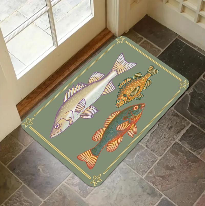 

Vintage Folk Art Arowana Pike Fish Print Non-Slip Door Mat Washable Absorbent Entrance Rug for Home Kitchen Bathroom Decor 40x60cm