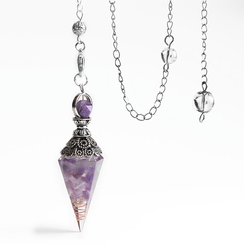 Amethyst Aquamarine Seven Chakra Resin Gemstone Pendant Hexagonal Cone Pendulum