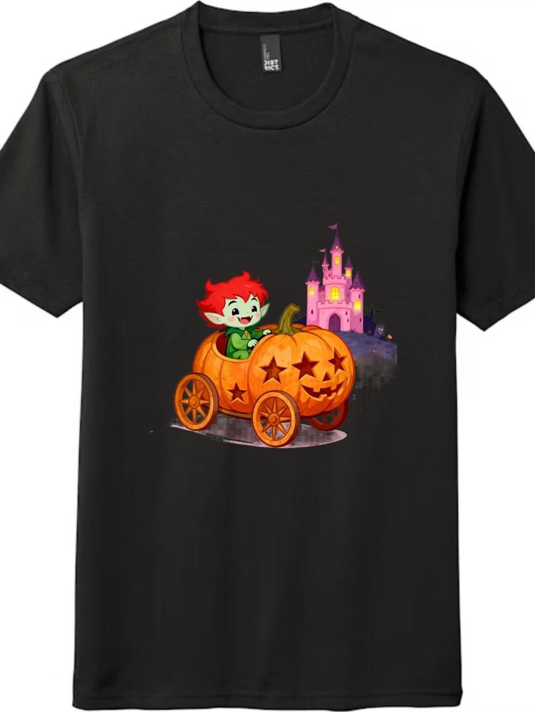 

Halloween Elf Pumpkin Cart T-shirt | Cute Fantasy Festival Short Sleeve 3XL