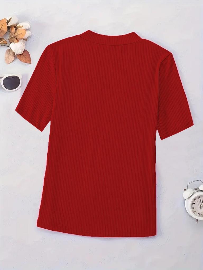 Vibrant Solid Color V-Neck Plus Size Casual Women's T-Shirt, Short Sleeve, 2025 Collection.