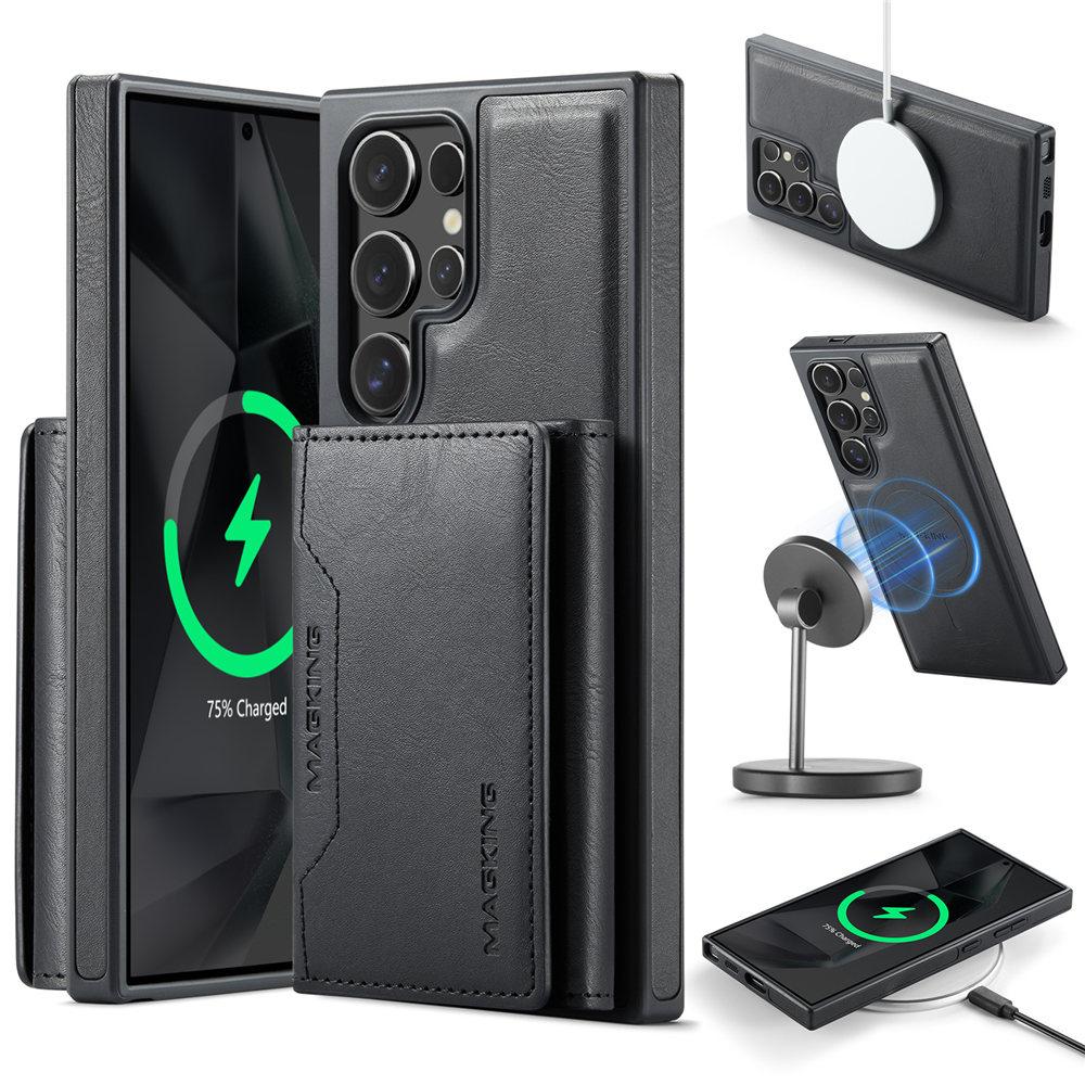 For Magsafe Wireless Charge Leather Case For Samsung Galaxy S25 S24 Plus S23 Ultra 2 In 1 Detachable Wallet Cards Phone Cover