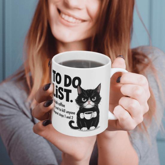 Cat To-Do List Coffee Mug Ceramic Tea Cup with Humorous Checklist