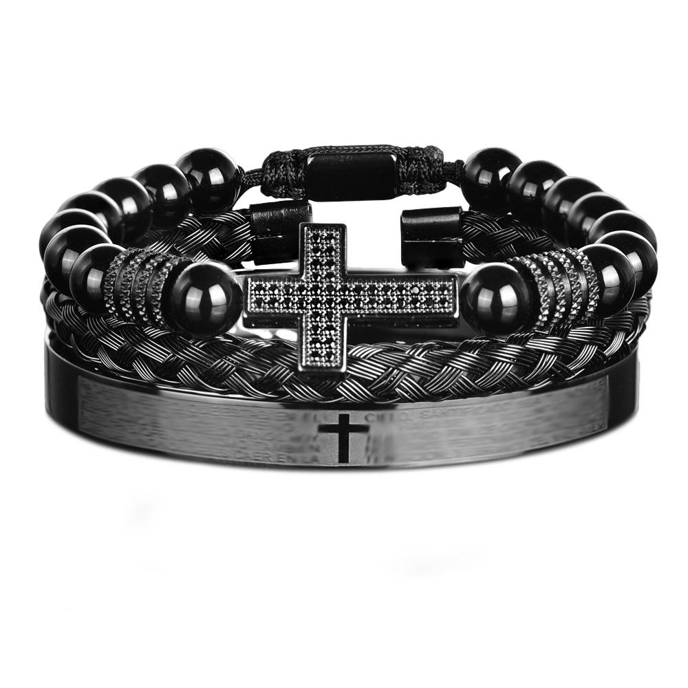 2026 European and American Cross Three-piece Bracelet, Men's Trend Stacking, Niche Design Accessories