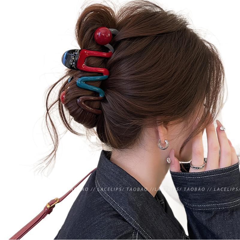 Red & Blue Wave Shark Hair Clip for Women - High-End, Large Claw Accessory (2025)