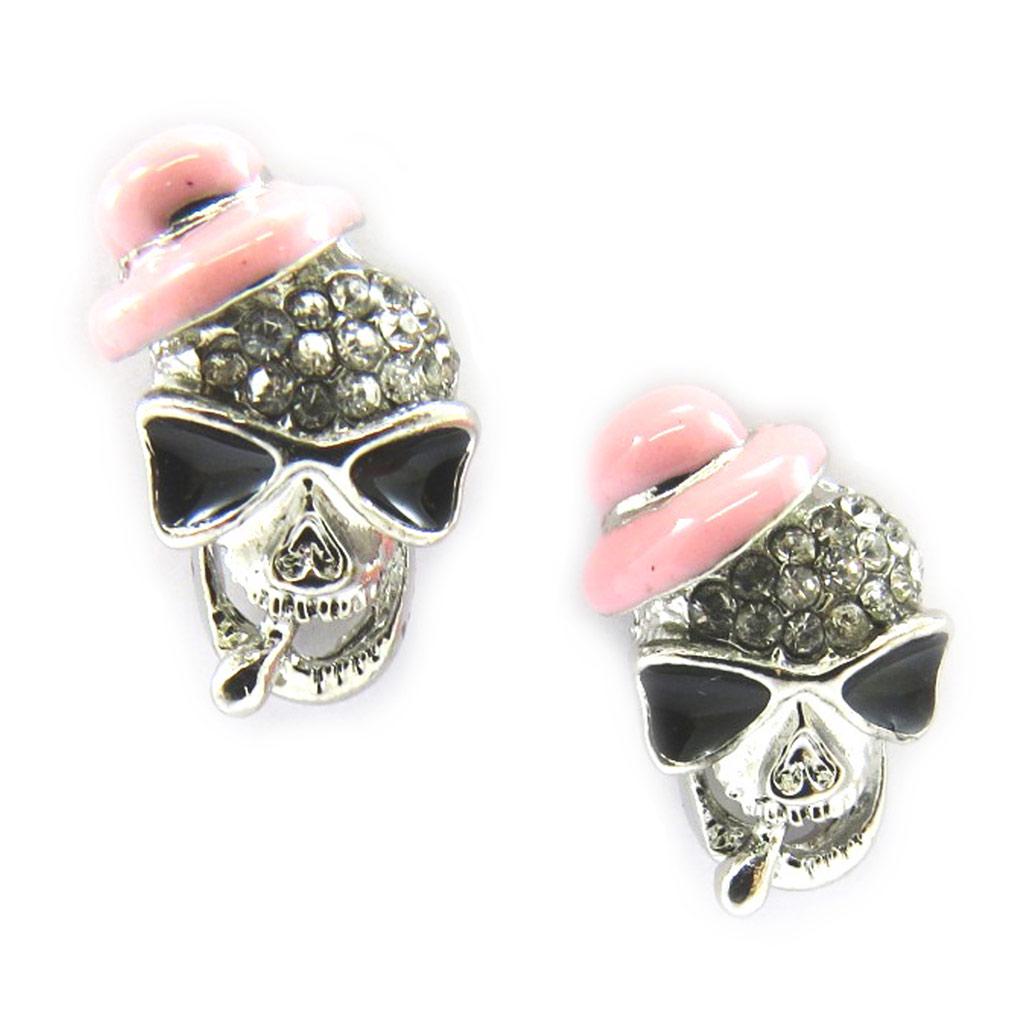 Les Trésors De Lily [L6426] - Silver Pink 'Skull' Designer Earrings