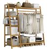 Garment Racks Portable Clothes Rack Coat Garment Stand Bamboo Rail Hanger Airer Closet