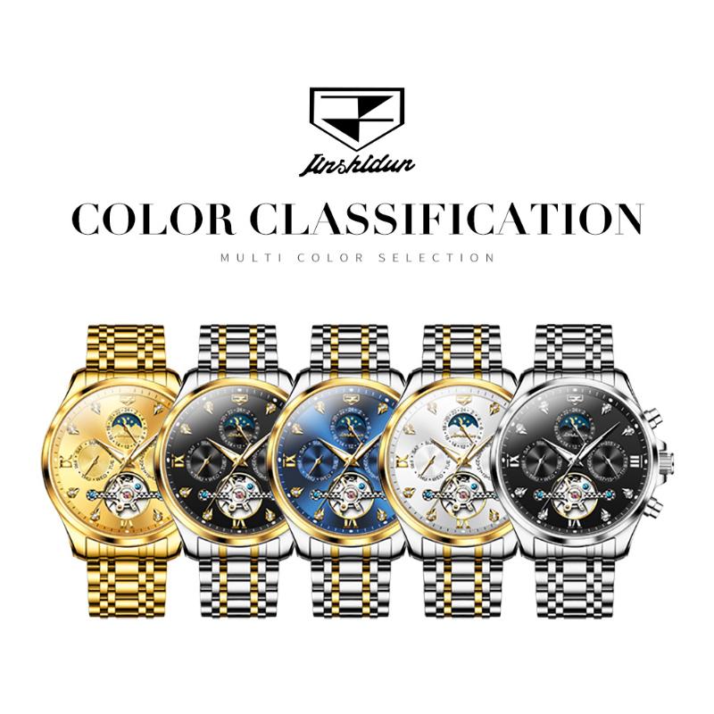 JINSHIDUN Novo Relógio Masculino de Negócios e Lazer Relógio Mecânico Multifuncional de Negócios Luminoso Tourbillon Relógio Masculino de Alta Qualidade