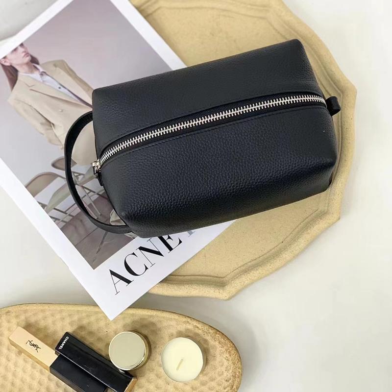 

High Quality Soft Solid Color Leather Makeup Storage Pouch Portable Sport Outdoor Cosmetic Bag for Travel Handle Wash Bag чёрный