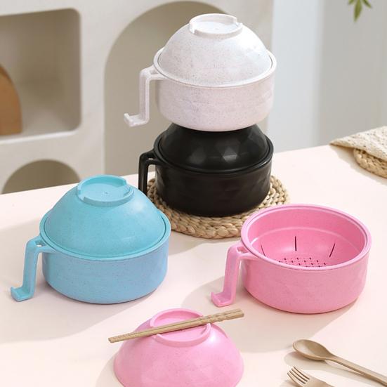 Ramen Noodle Cooker Bowl Set with Handles Spoon Quick Ramen Cooker for College Dorm Room Portable BPA-Free Ramen Pot