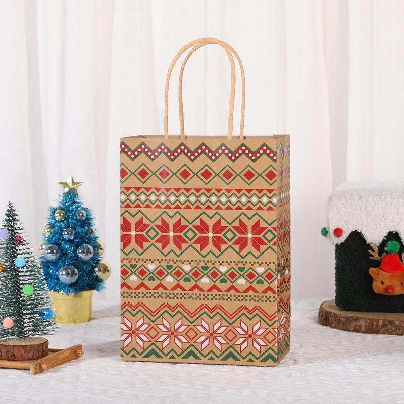 12Pcs 15*8*21cm Christmas Handles Kraft Paper Gift Bags Party Favors Packaging Gift Bag