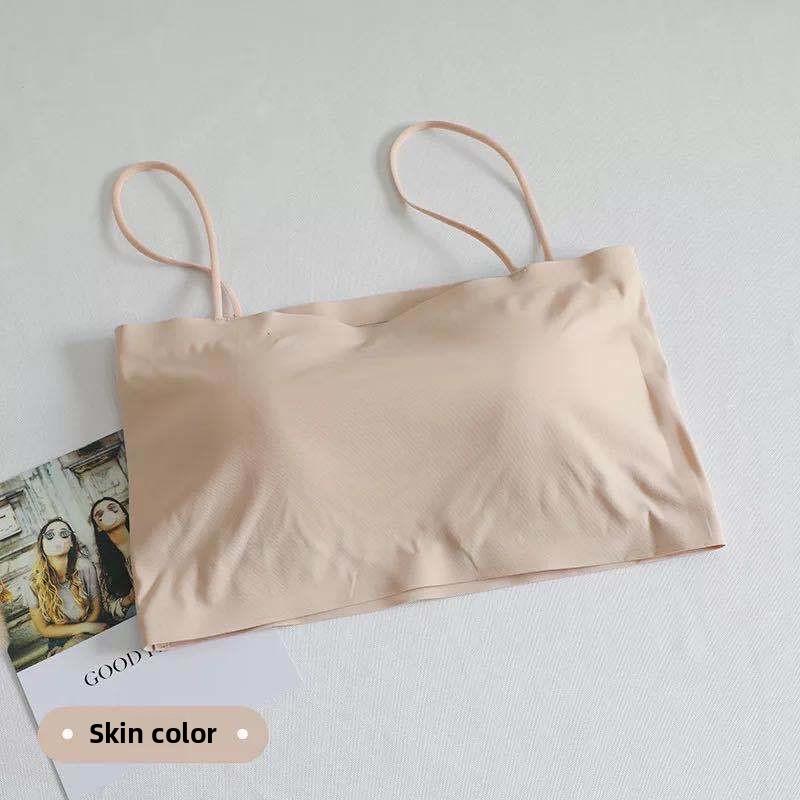 Summer Ice Silk Seamless Versatile Suspender Beautiful Back Tube Top Underwear Student with Chest Pad Vest