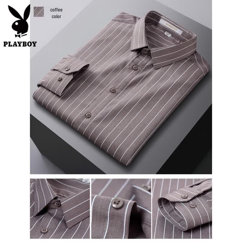 Playboy Men s Quick-Dry Striped Business Casual Long-Sleeve Shirt L