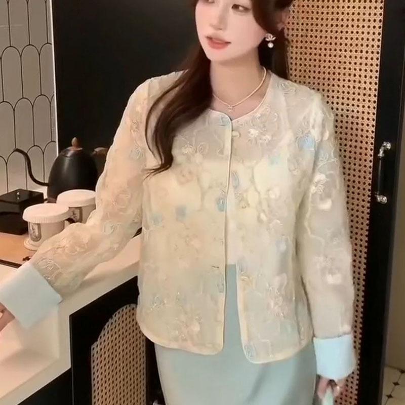 

Women s Chinese Embroidery Long Sleeve Sun Protection Cardigan – Spring/Summer Slimming Jacket Large світло-синій колір