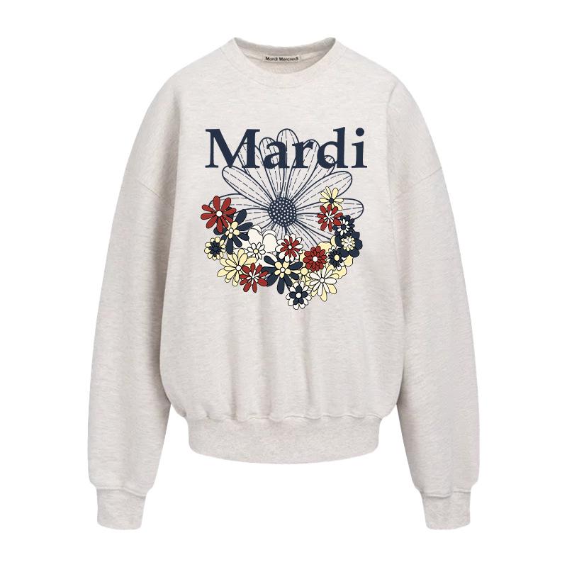 Auf Lager: Unisex-Sweatshirt im koreanischen Stil mit Blumenprint & Buchstaben-Design, Rundhalsausschnitt.