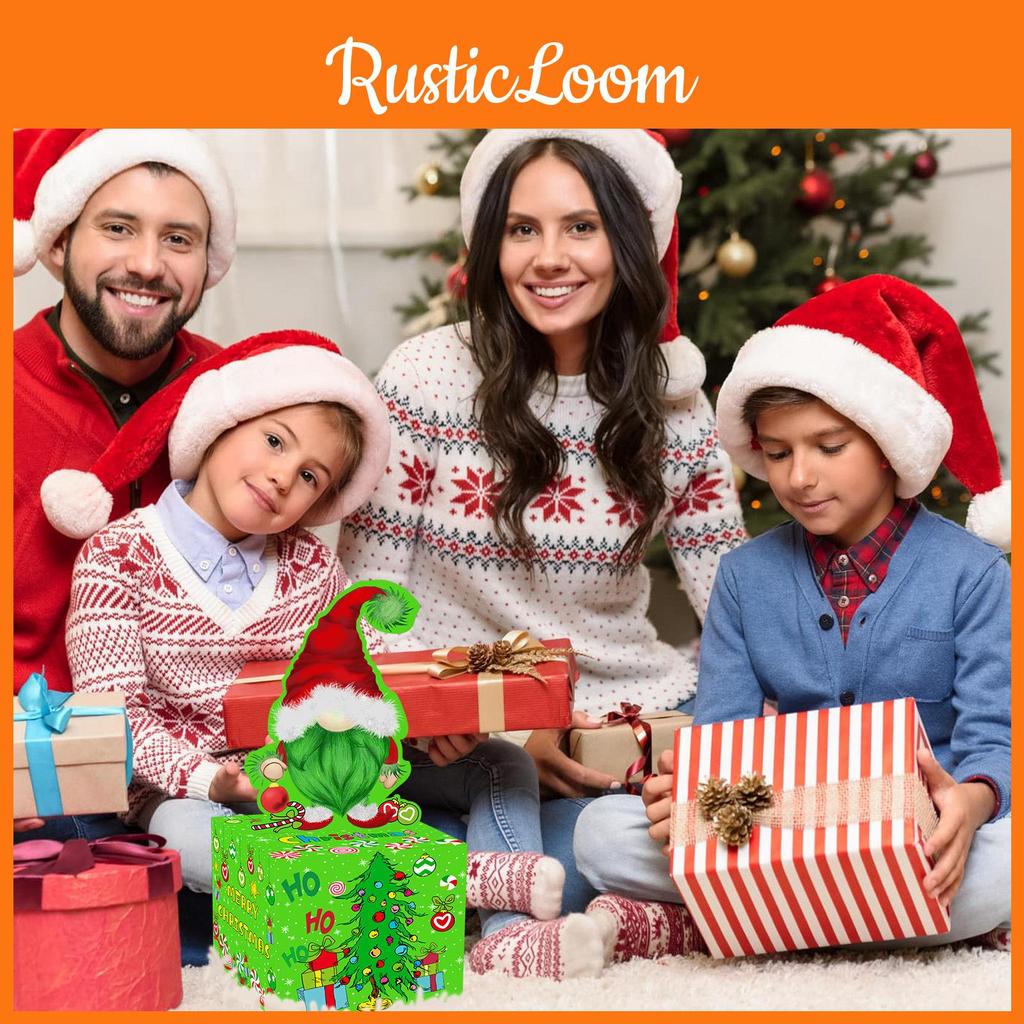 Holiday Party Centerpiece Gift Box With Christmas Elf Print For Festive Events