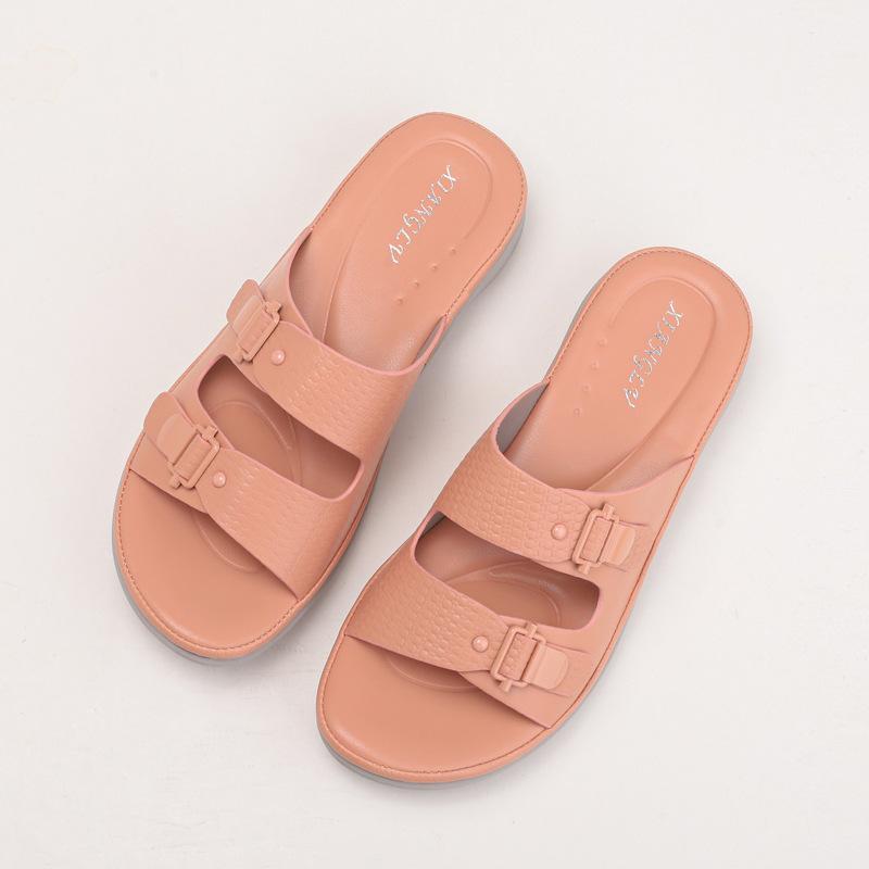 Wedge heel slippers women's non-slip summer wear bohemian travel seaside reverse set stepping on shit sandals