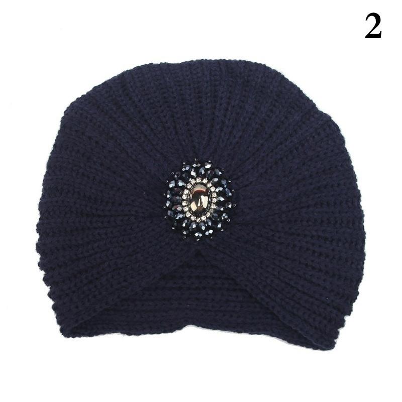 2016 New Fashion Ladies Metal Jewel Accessory Winter Warm gem Turban Soft Knit Headband Beanie Crochet Headwrap Women Hat Cap