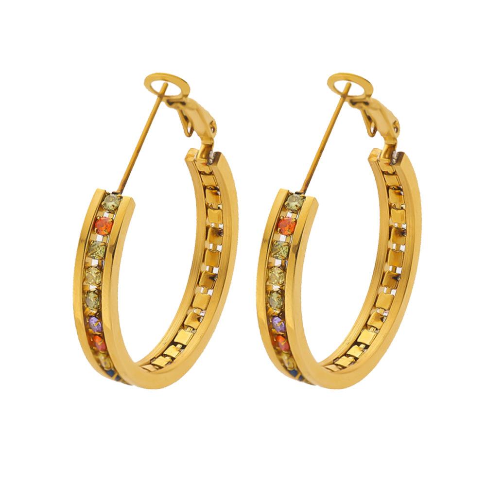 

Diamond-inlaid Earrings for Women, Niche High-end Colored Zircon C-shaped Earrings