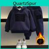 Winter Plus Velvet Warm Children Pullover Pants Two Pcs Set Boys Girls Cotton Sweatshirts Sports Casual Clothes Suit