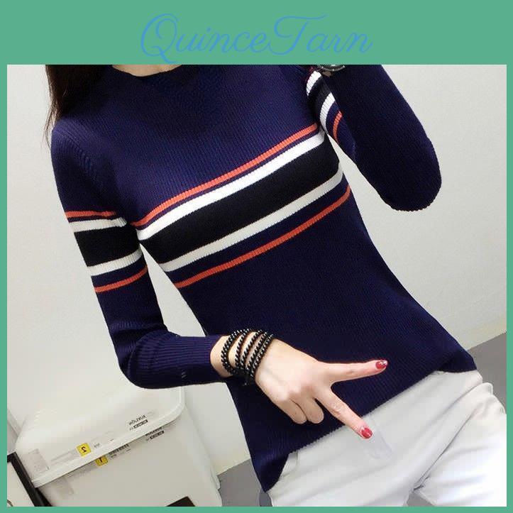 Autumn Round Neck Womens Sleeves Fashion Striped Bottoming Shirt Longsleeved Sweater