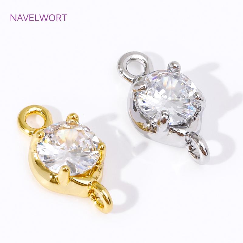 Luxury 18K Gold Plated/Rhodium with Zircon Round/Oval Charms Pendant Connector For Jewelry Making DIY Earrings Accessories
