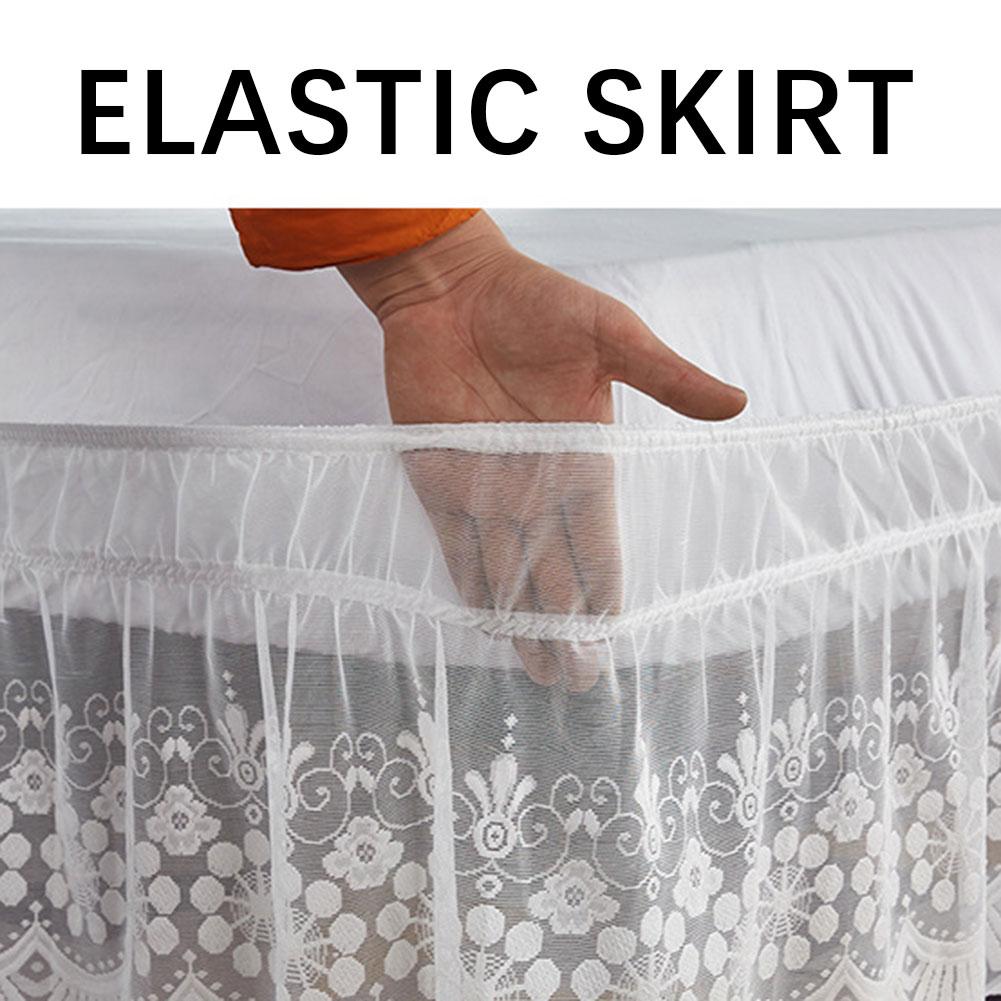 Lace Bed Skirts Easy On/Off Elastic Wrap Around Dust Ruffle For Hotel Use