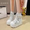 9.5CM Women's High Platform Motorcycles Boots Spring Heels Puck Ankle Boots Female Chunky Sneakers New Autumn Winter Shoes Woman