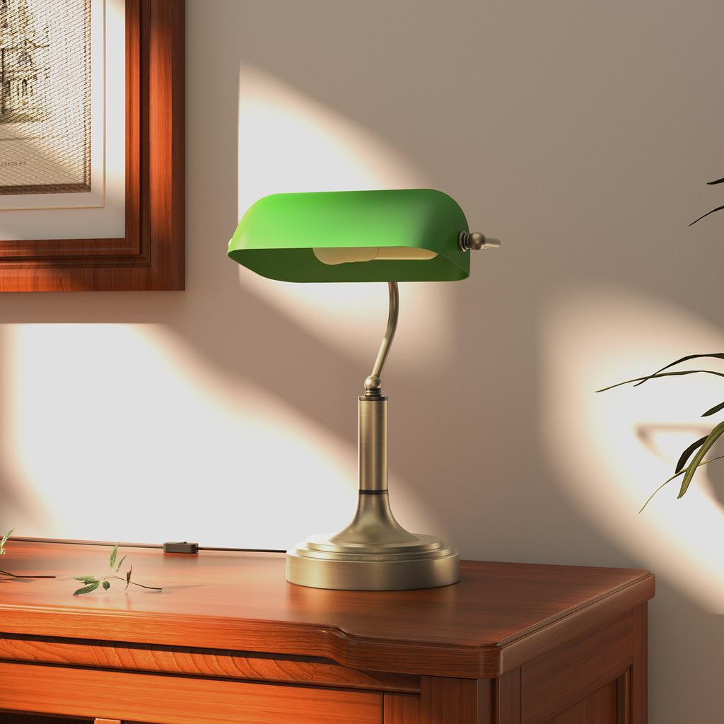 Banker Schreibtischlampe E27 mit verstellbarem Schirm Kippschalter für Home Office Bibliothek Grün