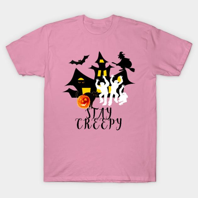 T Shirt Women Halloween Stay Creepy Haunted House Harajuku Print Kawaii Tshirt Summer Short Sleeve Female T-Shirt Top Tee