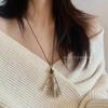 Vintage Tiger Eye Bead Necklace with Clam Tassel and Waxed Rope
