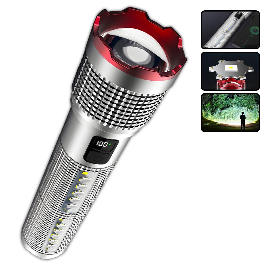 High Power LED Flashlight USB C Rechargeable Powerful Torch, Tactical Zoom Handheld Flashlight Outdoor Camping Emergency Lantern