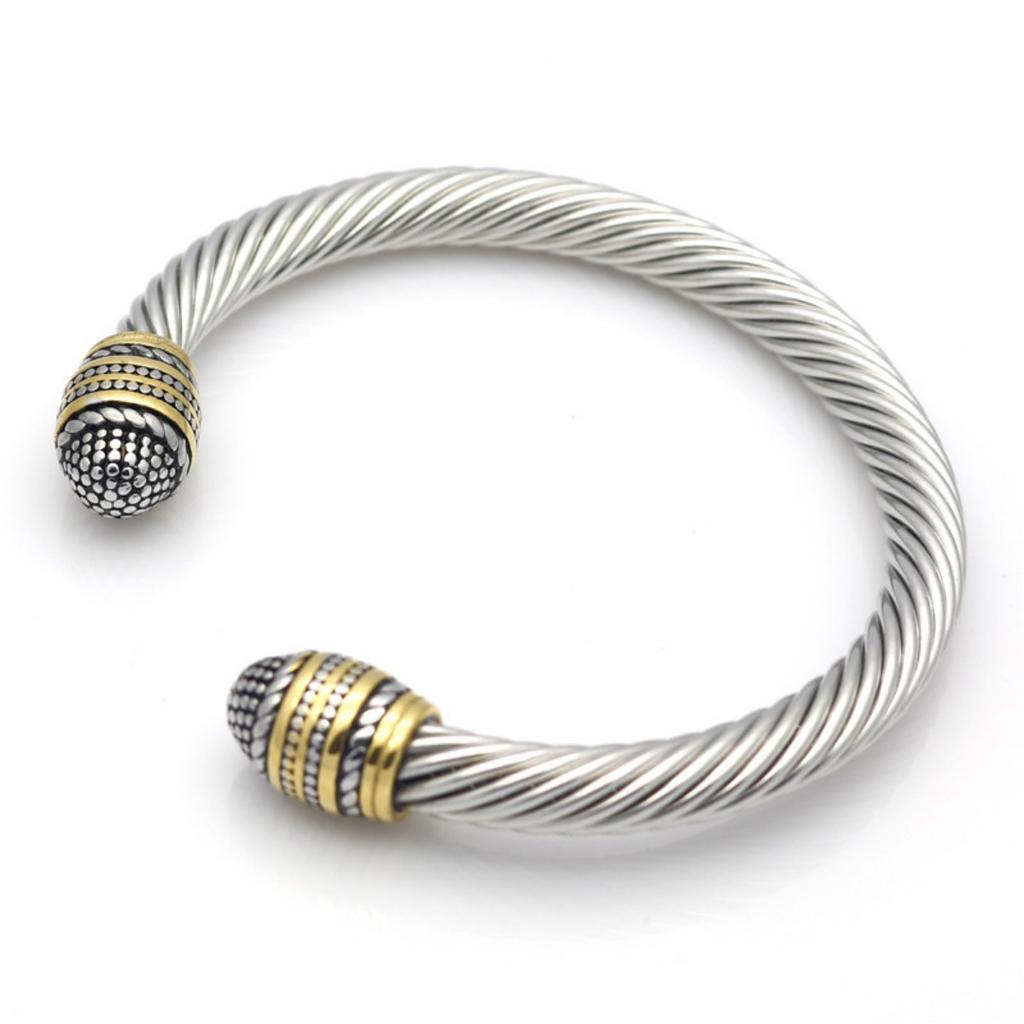 Popular Retro Trend Gold Dual Color Bracelet Creative Design Cable Bracelet Street Personality Men's Open Bracelet