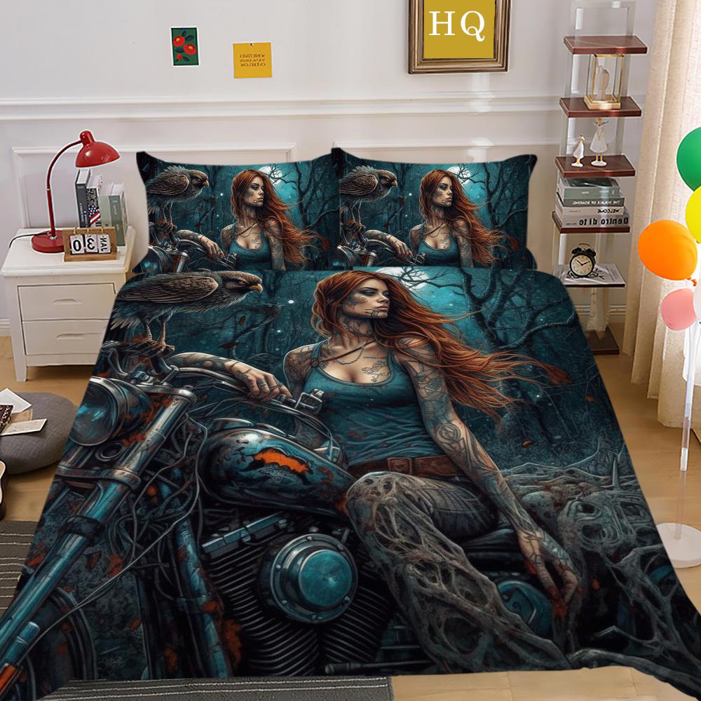 Beauty Skull Printed Bed Set Twin Size Polyester Comforter Cover Set Teen Design Superior Home Bedclothes