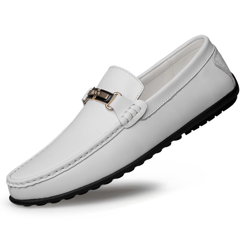 FashionSpring Summer Men Loafers Outodor Comfortable Flat Casual Shoes Men Breathable Slip-On Soft Cow Genuine Leather Shoes Moccasins