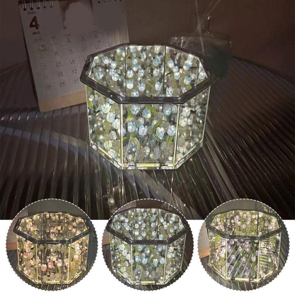 DIY Material Package Handmade Tulip Mirror Desktop Decoration Small Night Light  for Living Room
