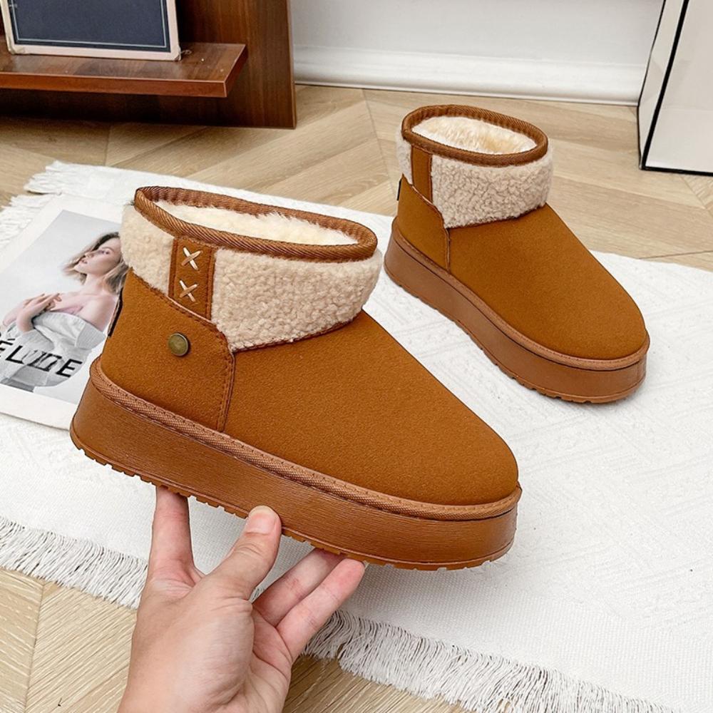 Fashion Thick Plush Platform Snow Boots Women Winter Keep Warm Cotton Shoes Woman Suede Round Toe Slip-On Comfortable Ankle Boots