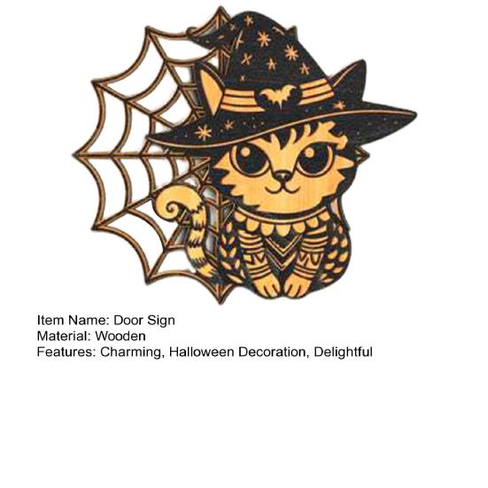Halloween Door Sign Skeleton Ghost Cat Pumpkin Wooden Welcome Sign
