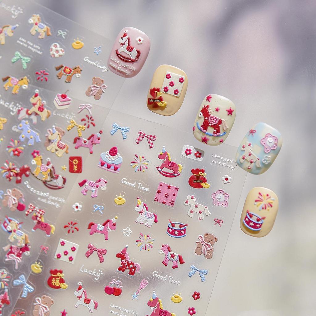 Japanese Cute Colorful 3D Pony Nail Art Stickers - Embossed DIY Wearable Decor
