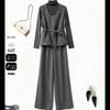 Spring & Autumn Belted Vest and Wide-Leg Pants Three-Piece Set