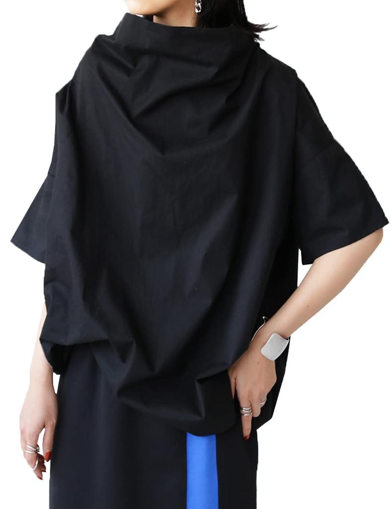 antiqua Short Sleeve Asymmetrical Bottleneck Free Size Black Women's Top, PA-03398, 05,