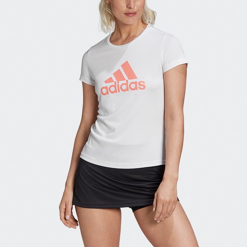 Adidas Logo Print Sports Crew Neck Short Sleeve T-Shirt Women tops White FT9737