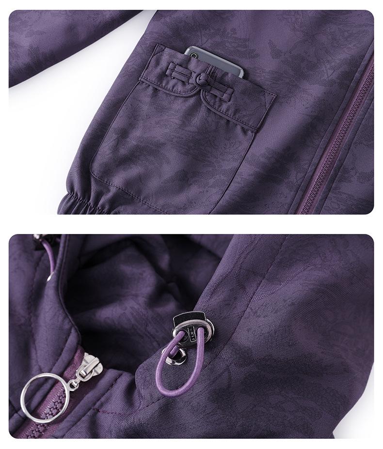 2026 Spring Printed Casual Loose Lapel Zipper Jacket for Middle-Aged and Elderly Women
