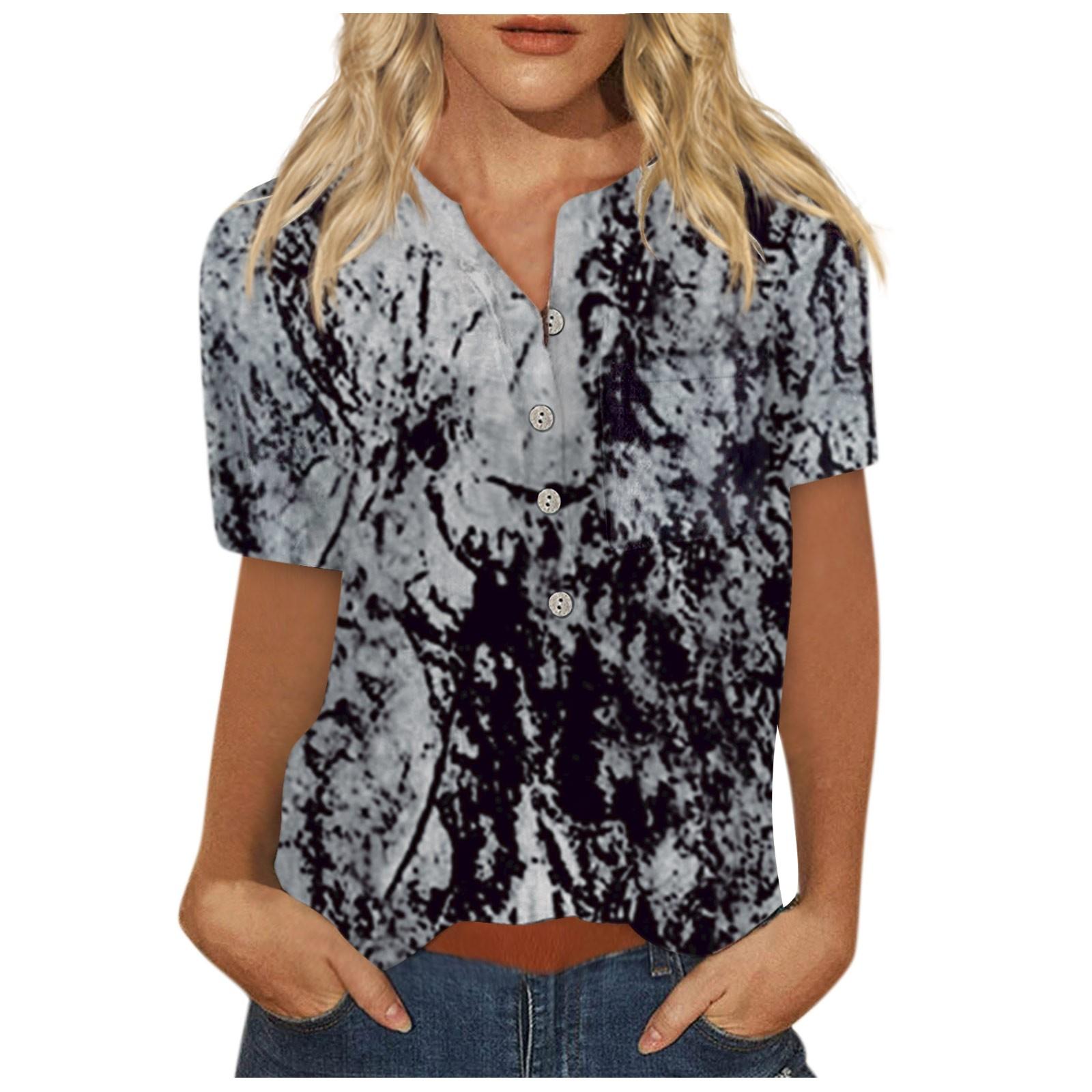 Женская модная рубашка с коротким рукавом с принтом на пуговицах на груди и кармане XXXXL — фото 3