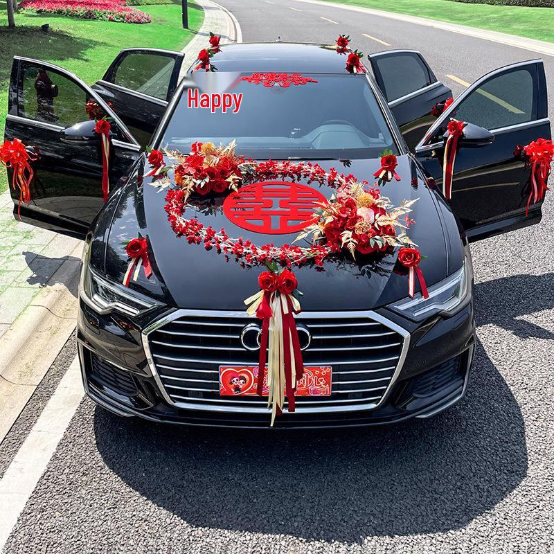 Complete Wedding Car Decoration Set: Front Flower Main Car and Lead Car Arrangement