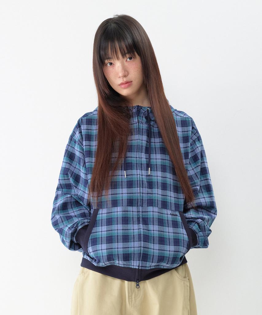 AMES-WORLDWIDE Check Hooded Windbreaker Blue