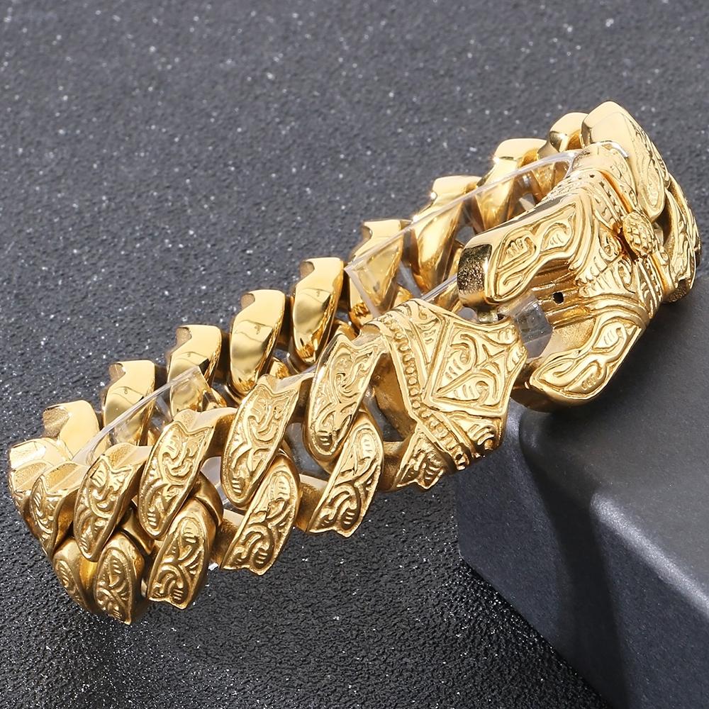 Brățară Cool Greu Solidă din Oțel Inoxidabil pentru Bărbați Masivă Lățime 20MM Lanț Stil Totem Brățări Moto pentru Bărbați 4 Culori Disponibile