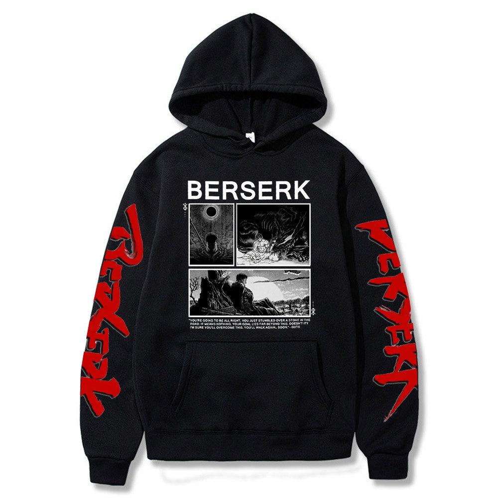 Japanese Anime Berserk Guts Print Manga Hoodie Fashion Autumn Winter Fleece Streetwear Tops