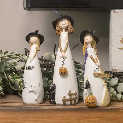 Halloweenské čarodějnické dekorace Řemeslné výrobky, čarodějnický klobouk, kočka, duch, vrána a dýňové dekorační figurky pro sváteční a párty ozdoby